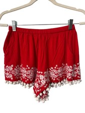 Show Me Your Mumu Shorts Small Laney Pom Pom Shorts Firecracker White Embroidery