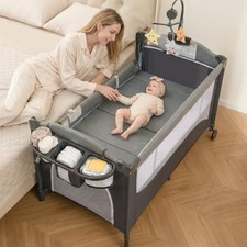 Cuna De Bebe Para Junto Cama Plegable Portatil Con Musica Y Juguetes Giratoria