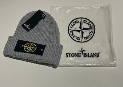 Stone Island Badge Beanie Mütze grau neu mit Etikett