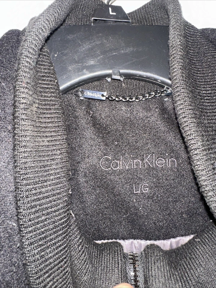 Chaqueta Calvin Klein Mezcla Lana Abrigo Guisante Hombre Negro Carbón Cremallera Invierno Foto 3 de 4