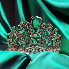 Vintage Handmade Crown, Emerald Crystal Crown, Victorian Tiara, Copper Crown