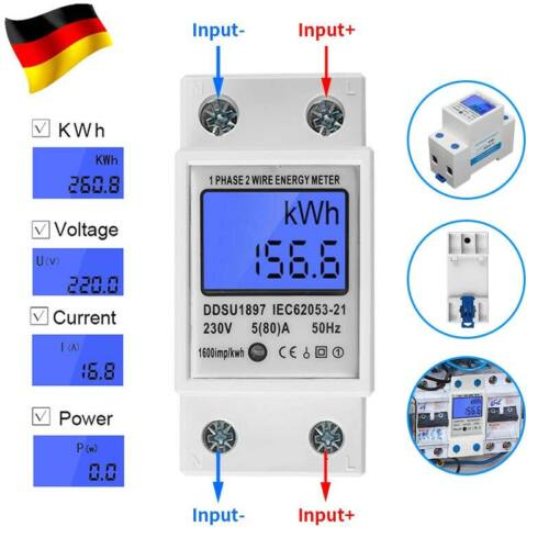 LCD Digitale Stromzähler 5(80) A 230V Wechselstromzähler Hutschiene KWh Zähler - Bild 1 von 14