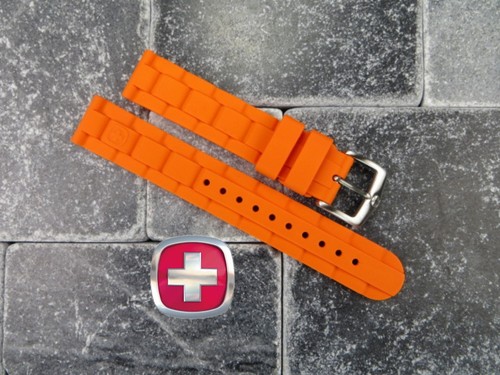 New Wenger Swiss Army Genuine Rubber Strap Orange Diver Band 20mm 19mm x1 - Picture 2 of 6