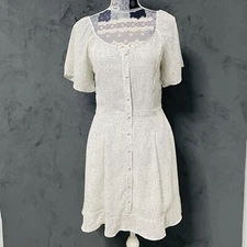 Sienna Sky Dress Womens M White Black Polk A Dot Fit and Flare Cottagecore Flowy