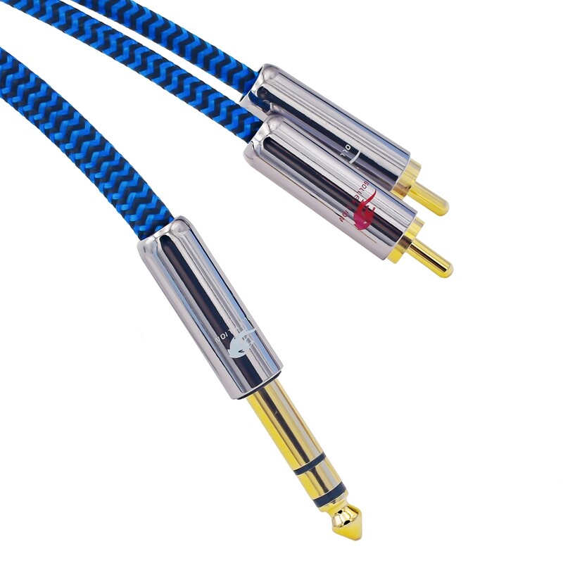 Shielding OFC Audio Cable Stereo 6.35mm to 2 RCA for Mixer Console AMP