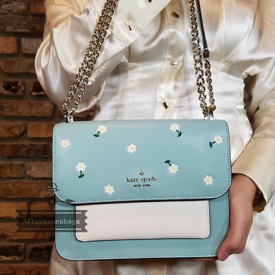Kate Spade Remi Embroidered Lea  Aphrodite Green Spring Flap Chain Crossbody NWT
