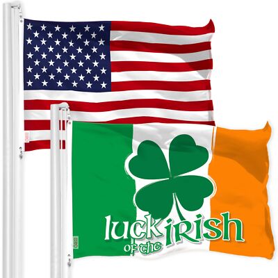 NEW G128 Ireland Luck of the Irish Flag and American Flag Set 3x5FT Printed 150D
