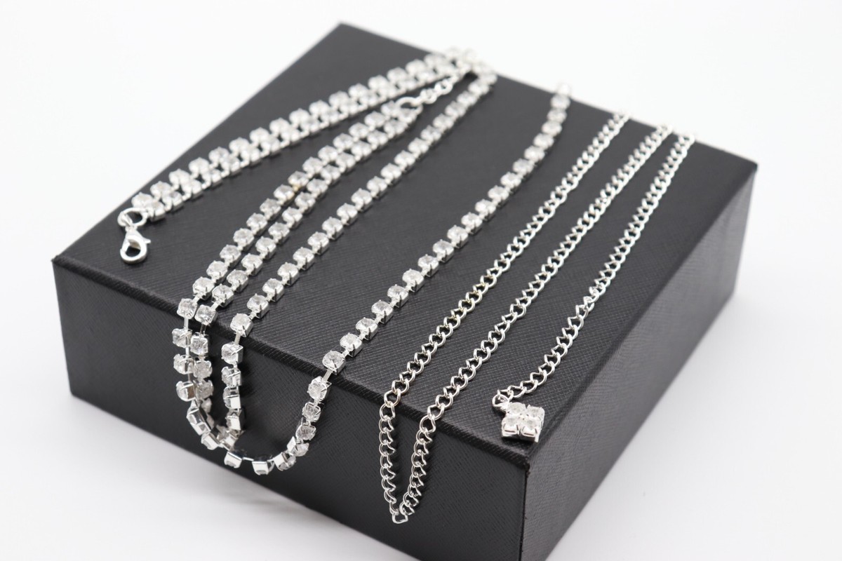 Women Silver Metal Chain Wave High Waist Belt Rhinestones Adjustable Size XS S M Women Silver Metal Chain Strand Side Wave Rhinestones Belt  main image 4