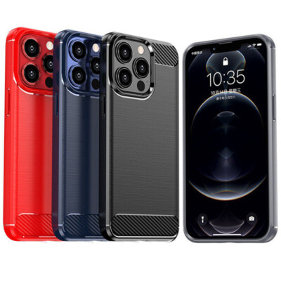 For iPhone 14 Pro Max 14 Plus 13 Shockproof Carbon Fiber TPU Silicone Case Cover