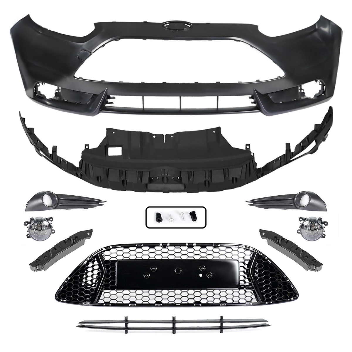 Front Bumper Cover Assembly Grille Kit For 2013 2014 Ford Focus ST w/ Fog Light
