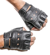 Red Black White Brown Leather Fingerless Gloves Bikers Weight Trainer Driver
