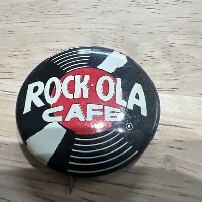 Vintage 1'' Rock Ola Cafe Black Red Pin Button Lapel Pinback