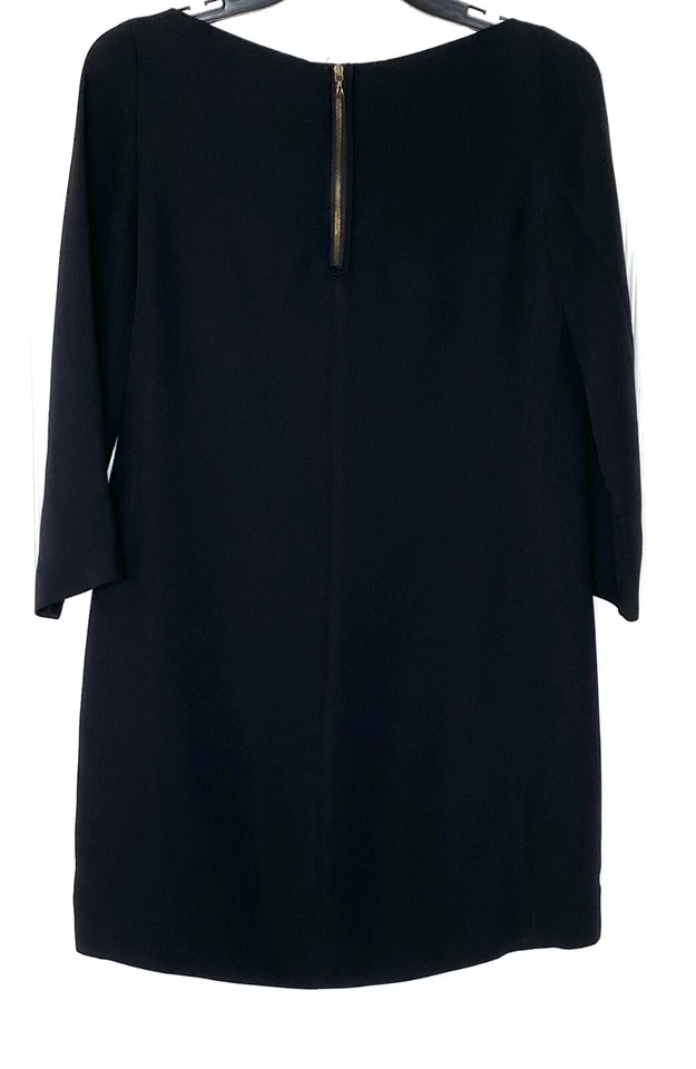 VINCE Black 100% Silk Boatneck Shift Exposed Back Zipper LBD Dress 4 = Small - Image 2 of 4