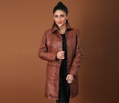 Women Brown Leather 3Q Handmade Winter Coat  For Women  Handmade Leather Coat