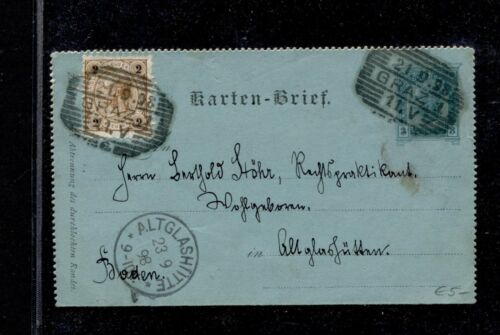 Austria - lettera cartolina Graz ad Altglashütten 1898 (NO-198) - Foto 1 di 1
