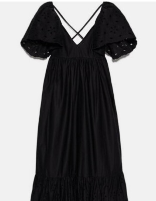 NWT Zara openwork embroidered maxi dress Color Black Size Small | eBay