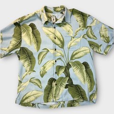 Mens Floral Hawaiian Shirt Green Palm Tree Summer Beach Size Large Short Sleeve