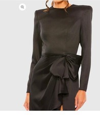Mac Duggal [Size 18 ] Long Sleeve Structured Bow Draped Gown BLK 