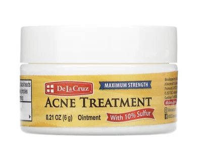 DE LA CRUZ Acne Treatment Ointment with 10% Sulfur, Maximum Strength 0.21 oz 6g