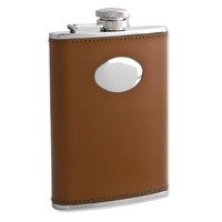 Brown Leather Stainless Steel Flask With Funnel - Engravable Gift Item-jgm3809 on sale Brown Leather Stainless Steel Flask With Funnel - Engravable Gift Item-jgm3809 on sale