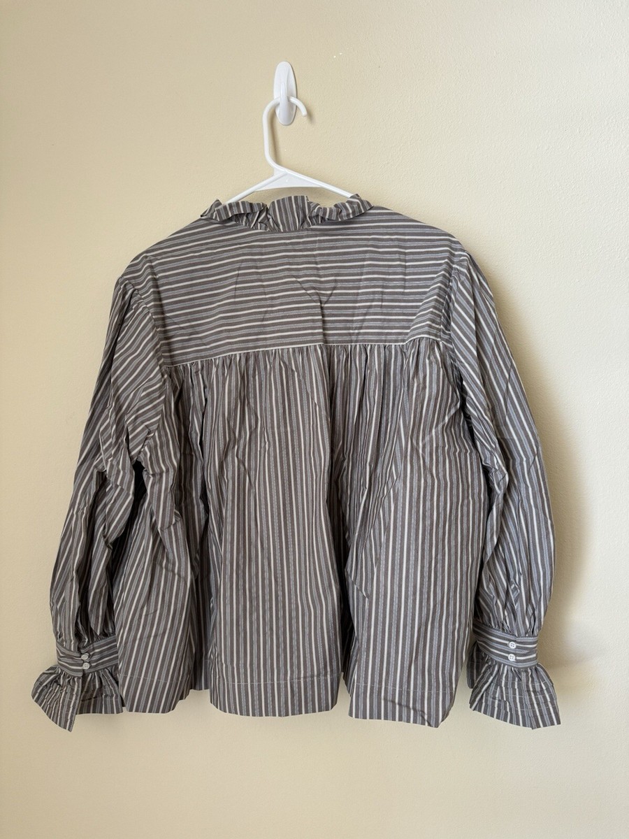 Cawley Studio Sophie Button Up Shirt Top Blouse Stripe Blue