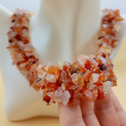 High Quality Crushed Natural Agate Beads Necklace 19" Braided Beaded Choker - Picture 5 of 5