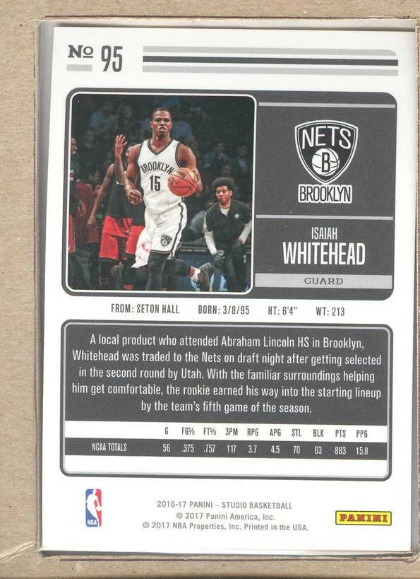 Isaiah Whitehead 95 2016-17 Studio Rookie RC - Image 2 of 2
