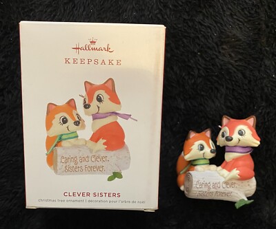 Hallmark Keepsake 2019  Clever Sisters  Fox Ornament. 2.5  Tall 2  Wide.
