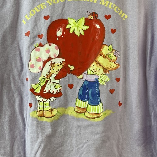 Strawberry Shortcake Large Cropped Tee Shirt~ Large Love You Berry Much Hearts - Picture 2 of 7