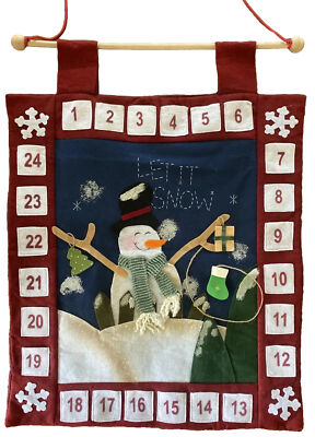 Felt Advent Calendar Let it Snow Snowman Christmas Countdown 20  x 23  on Hanger