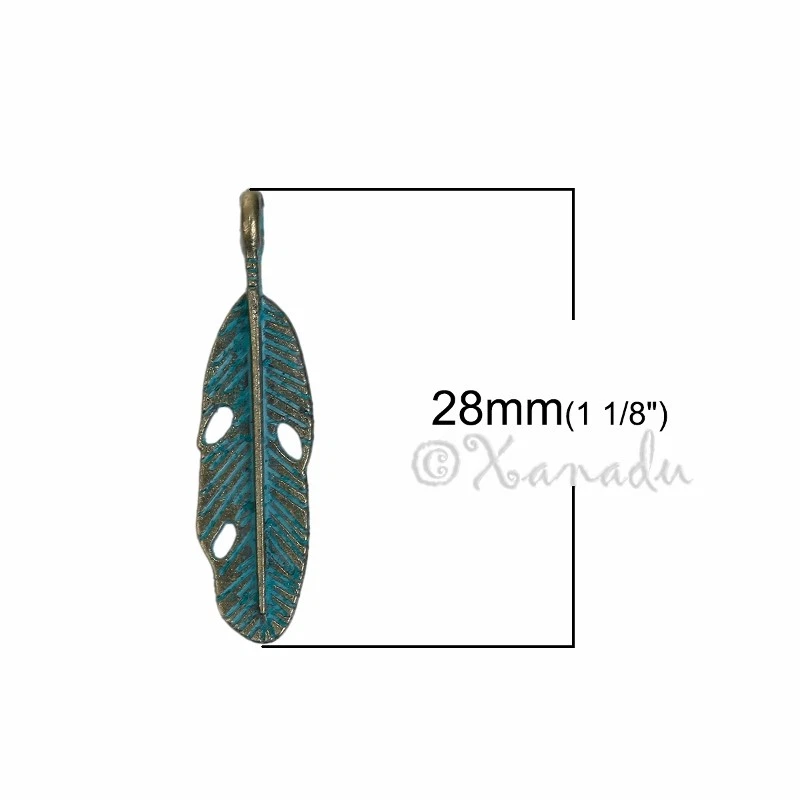 Feathers 28mm Antiqued Bronze Turquoise Patina Charms C4150 - 10, 20 Or 50PCs Foto 2 de 3