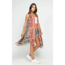 Raj Thick Stitch Fringe Sahira Vest One Size OS Boho Festival  New