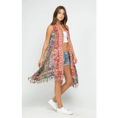 Raj Thick Stitch Fringe Sahira Vest One Size OS Boho Festival  New