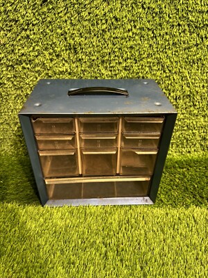 Vintage 10 Drawer Metal Akro-Mils Small Parts Storage Organizer Cabinet Bin