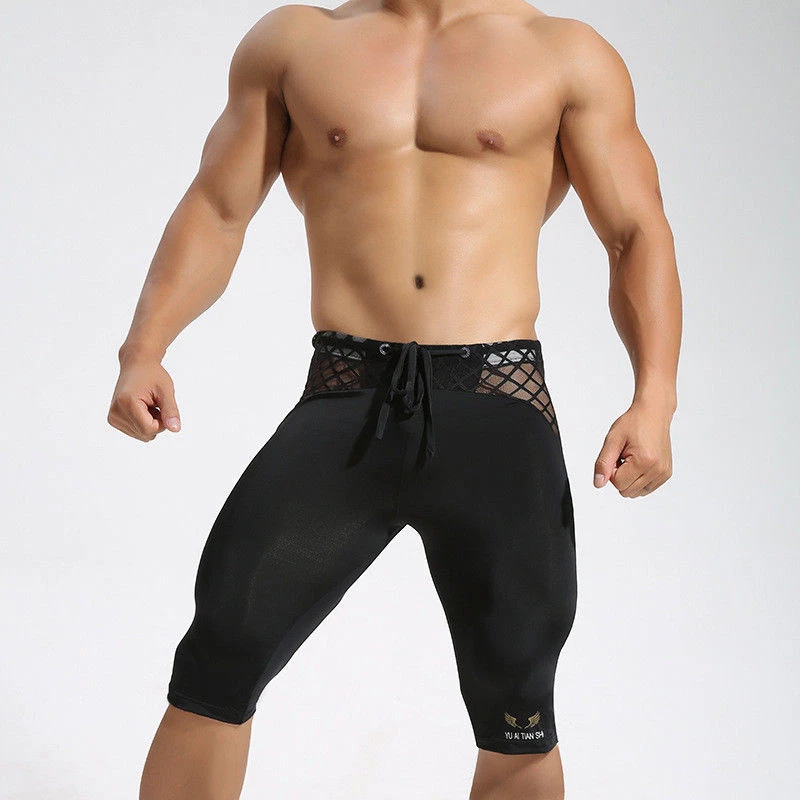 Men Mesh Fitness Shorts Boxer Trunks Gym Panties Tights Splice Jogging Training - Image 3 of 4
