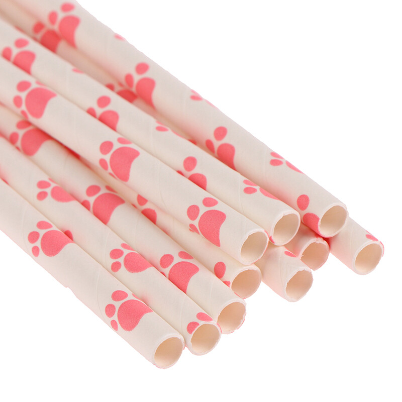 10pcs Pet Party Supplies Dog Cat Footprints Straw Pink Cat Paw Print Straws eBay