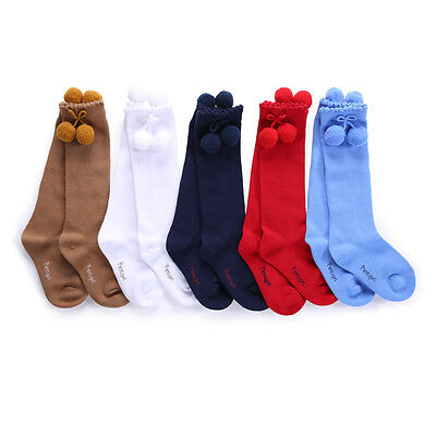 Dolland Little Baby Knee High Socks Cute Pom Pom Cotton Cable Knit Toddler Dress Socks Long Stretch Socks 