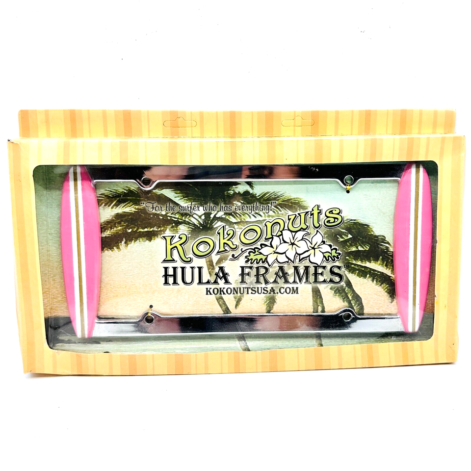 Vintage Tiki Surf Kokonuts Hula Frames Pink Surfboard License Plate
