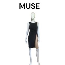 Muse Colorblock Ruched Round Neck Sleeveless Bodycon Dress Black Size 4