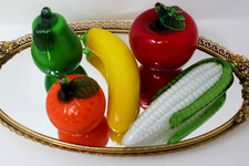 Vintage Hand Blown Art Glass Fruits and Vegetable Lot of 5 Murano Style Decor