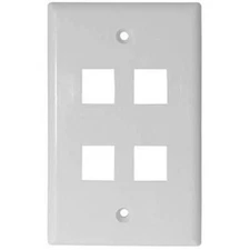 White 4 Port Hole Keystone Jack Flat Wall Plate with Smooth Surface (5/pack)