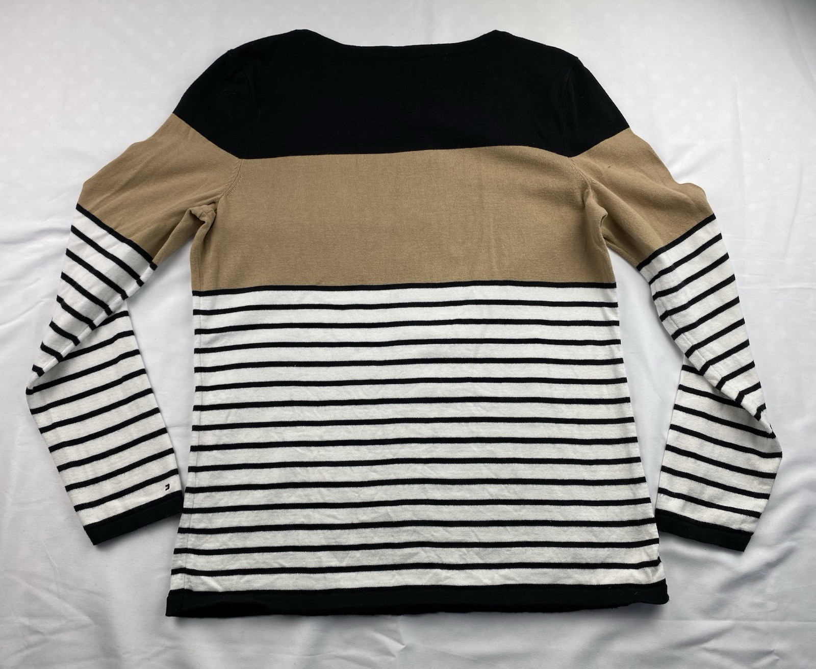 Ladies Tommy Hilfiger Striped Jumper Size Large (uk12) Black / White / Camel  thumbnail 13
