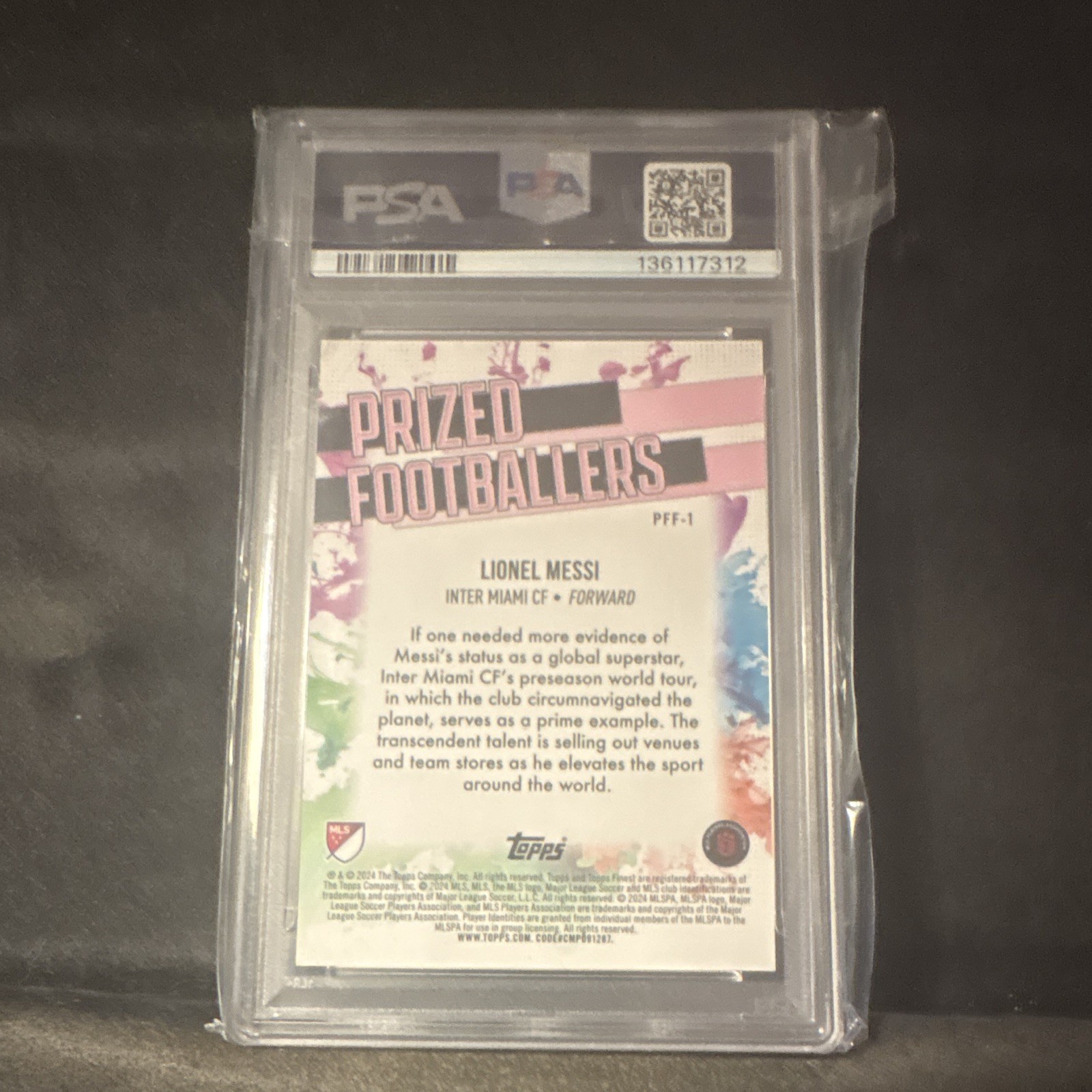 Topps Finest MLS 2024 Lionel Messi Prized Footballers Fusion PFF-1 PSA 10 view 2