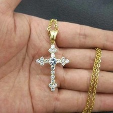 2Ct Round Cut White Moissanite Women's Cross Pendant 14K Yellow Gold Plated