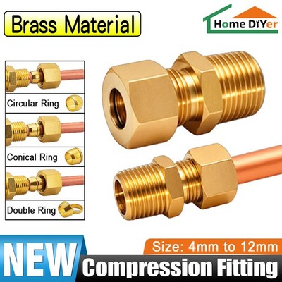 Brass Male Thread Compression Fittings 6-12mm, Various Compression Ring Types