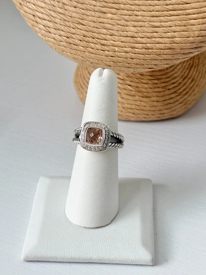 David Yurman Morganite Albion Sterling Silver Ring with Diamonds Size 6.5US - Image 2 of 4