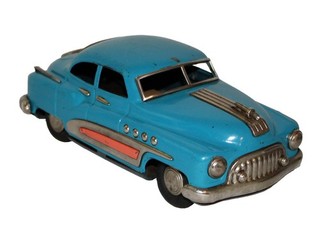 Nice Working 1950s Japanese Tin Buick Sedan Fat Car by Masudaya