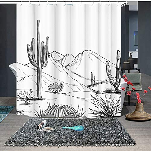Western Shower Curtain Aztec Cactus Desert Bath Curtain Black White Bathroom - Picture 5 of 7