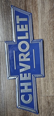 #ad #ad Chevrolet Bow Tie Logo Embossed Metal Chrome Auto Garage Gas Oil Parts Man Cave $30.00