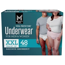 Member's Mark Total Protection Underwear for Men and Women, Size - XXL 48 ct.
